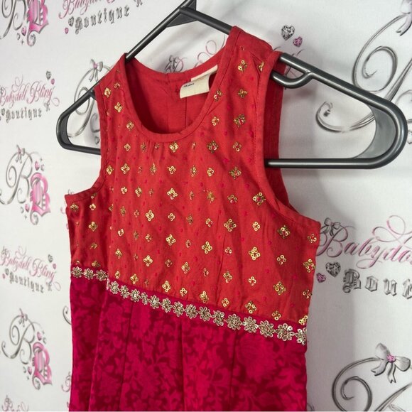 Ulsa kids dress sequins beaded Elegant Red and Gold Kids Dress - Picture 3 of 9